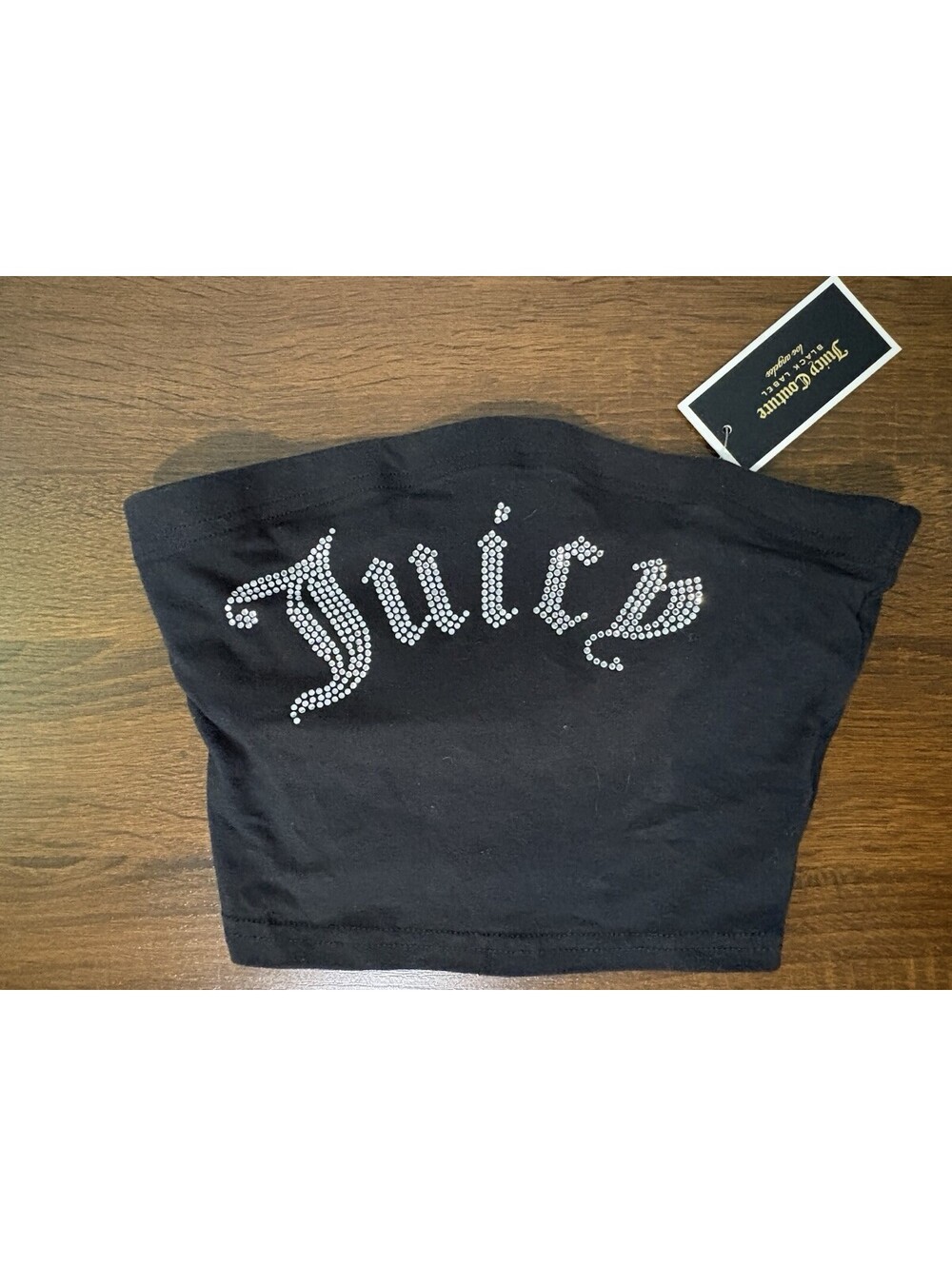 Juicy Couture NWT Tube Top Cropped Women's Black Label Gothic Crystal Logo
